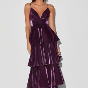 Lulu's Purple Metallic Tiered Maxi Dress